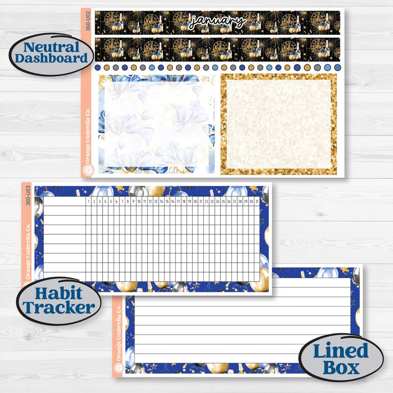 New Year’s Day | 8.5x11 Plum Monthly & Dashboard Planner Kit Stickers | Pop Fizz Clink | KIT-360-U