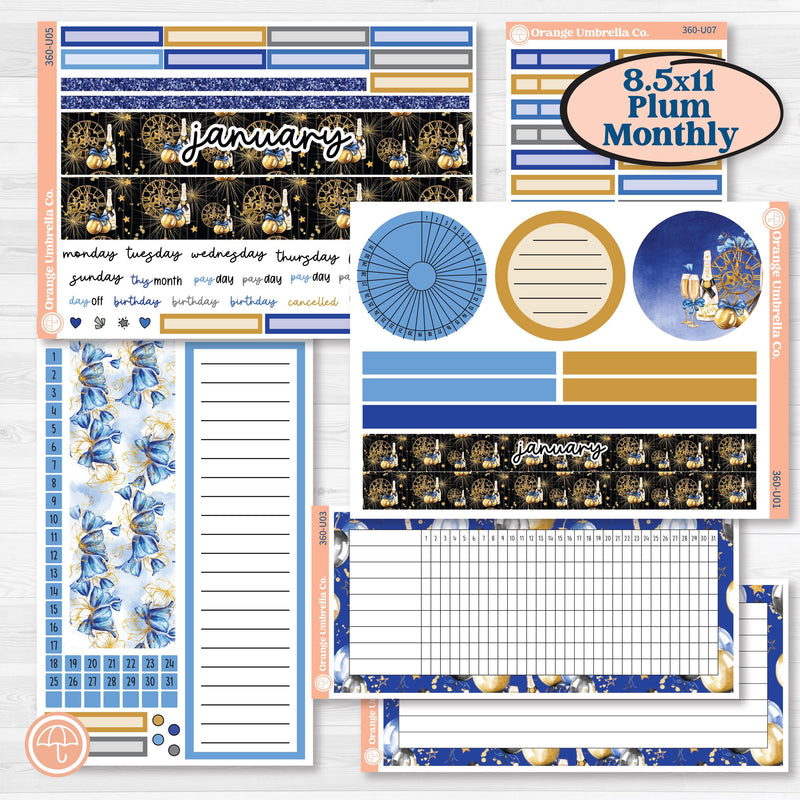 New Year’s Day | 8.5x11 Plum Monthly & Dashboard Planner Kit Stickers | Pop Fizz Clink | KIT-360-U