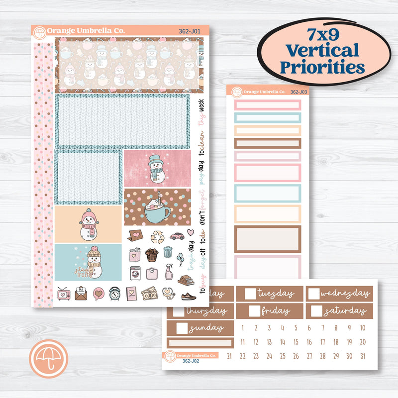 Winter Snowman Kit | Plum Vertical Priorities 7x9 Planner Kit Stickers | Frosted | KIT-362-J