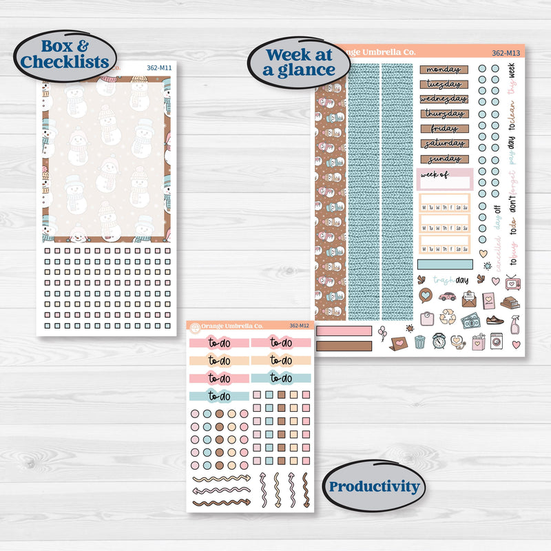 Winter Snowman Ki | 7x9 Erin Condren Daily Duo Planner Kit Stickers | Frosted | KIT-362-M