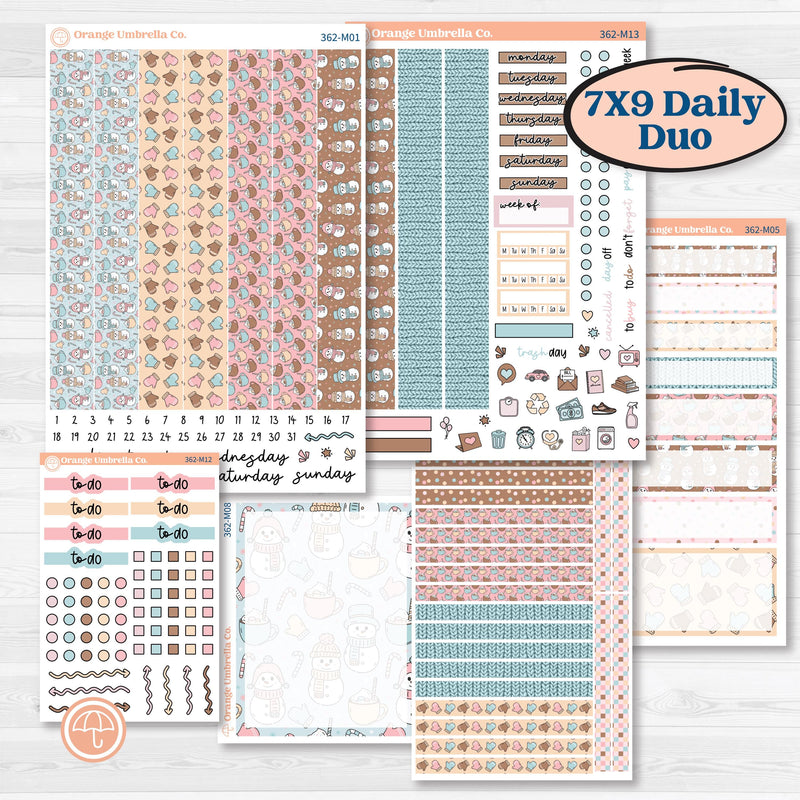 Winter Snowman Ki | 7x9 Erin Condren Daily Duo Planner Kit Stickers | Frosted | KIT-362-M