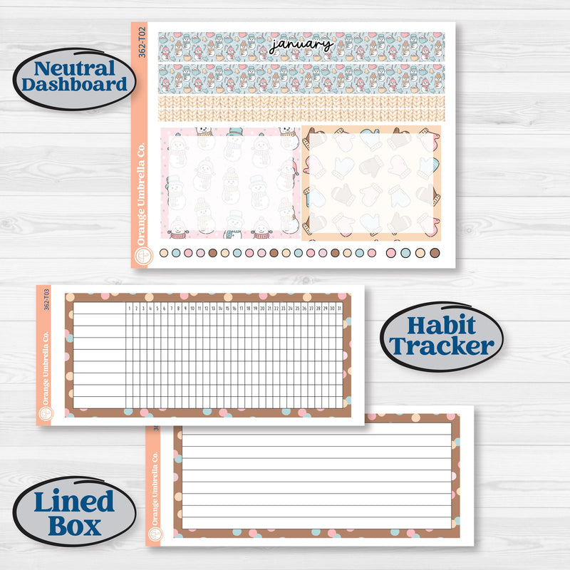 Winter Snowman Kit | 7x9 Plum Monthly & Dashboard Planner Kit Stickers | Frosted | KIT-362-T