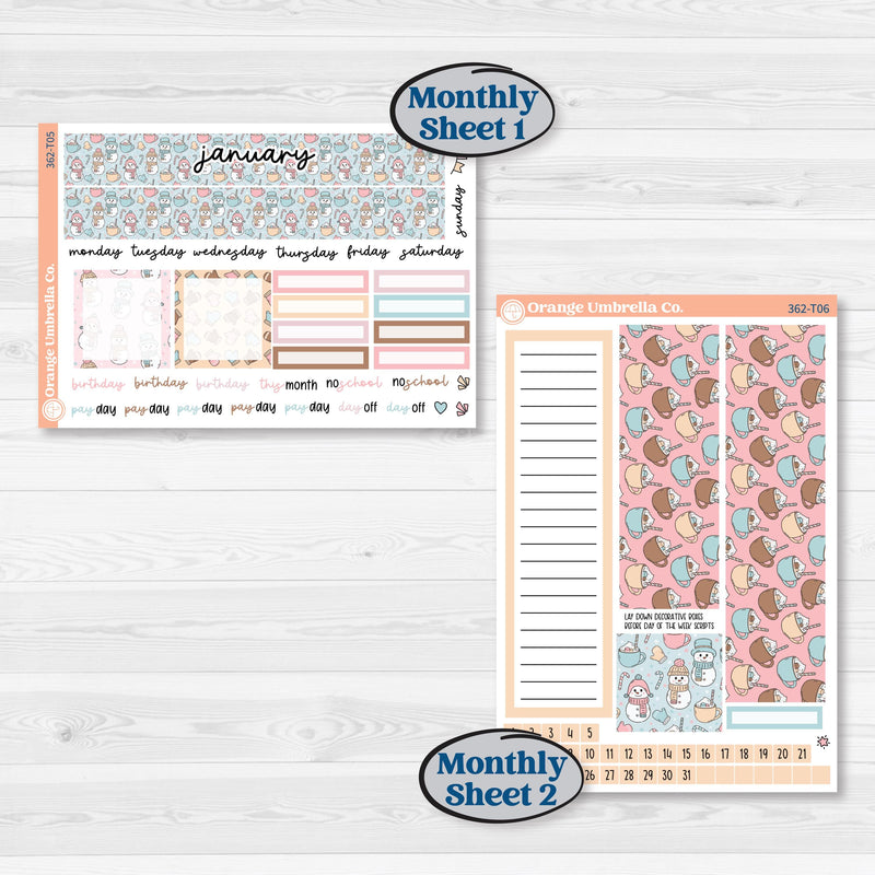 Winter Snowman Kit | 7x9 Plum Monthly & Dashboard Planner Kit Stickers | Frosted | KIT-362-T