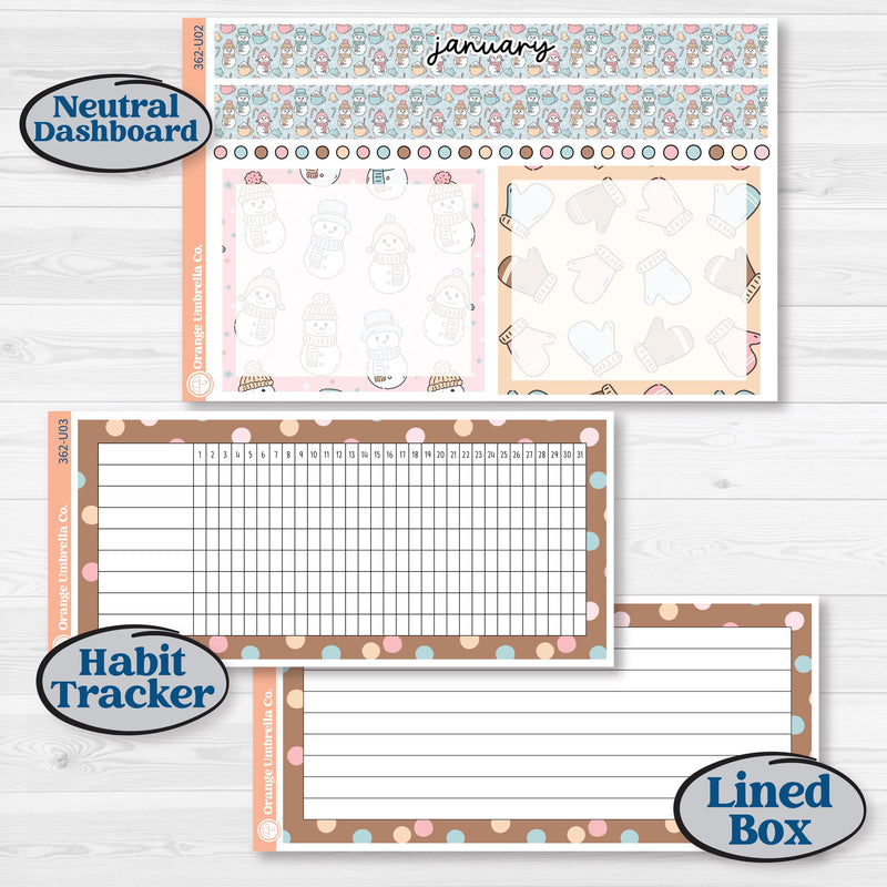 Winter Snowman Kit | 8.5x11 Plum Monthly & Dashboard Planner Kit Stickers | Frosted | KIT-362-U