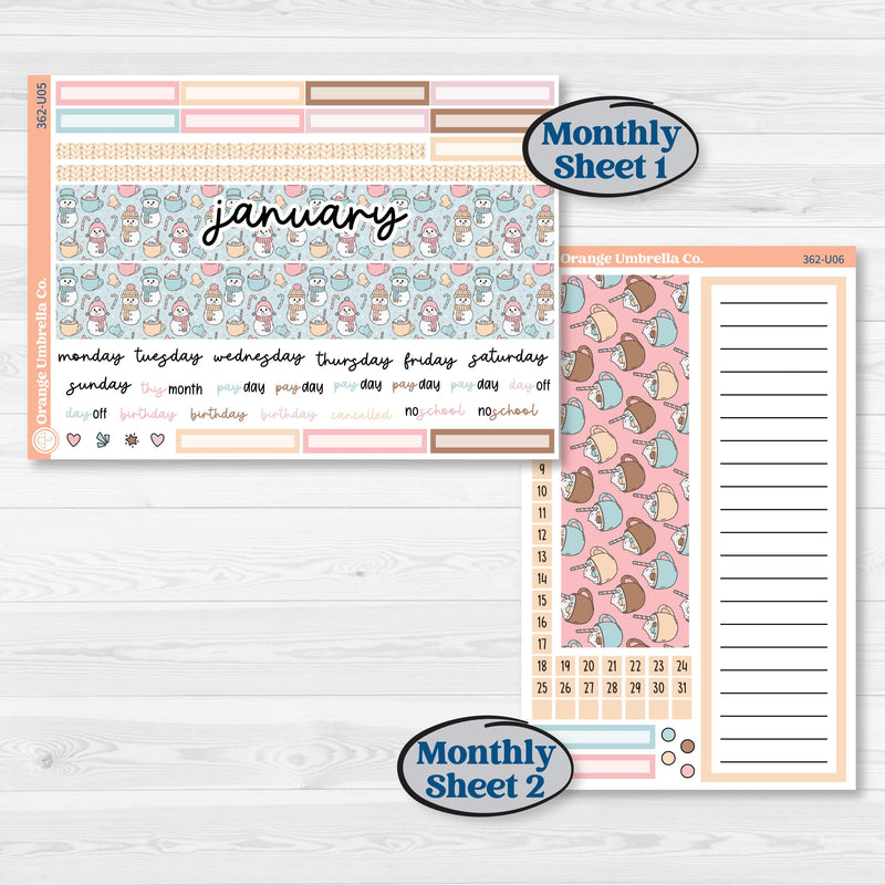 Winter Snowman Kit | 8.5x11 Plum Monthly & Dashboard Planner Kit Stickers | Frosted | KIT-362-U