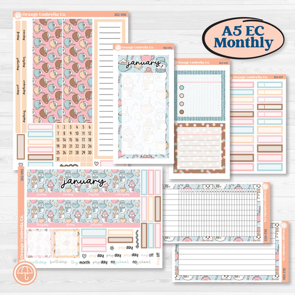 Winter Snowman Kit | A5 Erin Condren Monthly & Dashboard Planner Kit Stickers | Frosted | KIT-362-V