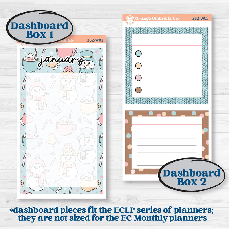 Winter Snowman Kit | 7x9 Erin Condren Life Planner Monthly & Dashboard Planner Kit Stickers | Frosted | KIT-362-W