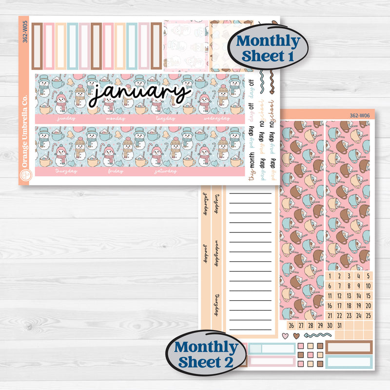 Winter Snowman Kit | 7x9 Erin Condren Life Planner Monthly & Dashboard Planner Kit Stickers | Frosted | KIT-362-W