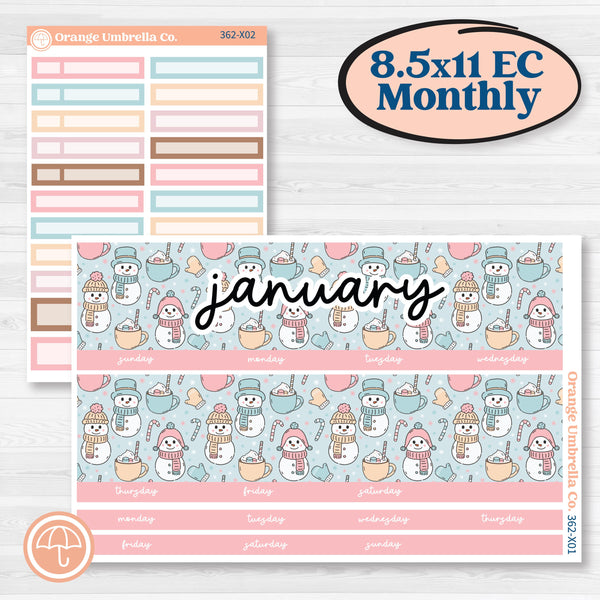 Winter Snowman Kit | 8.5 x 11 Erin Condren Monthly Planner Kit Stickers | Frosted | KIT-362-X