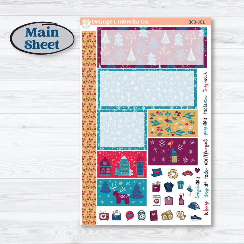 Winter Scene January Kit | Plum Vertical Priorities 7x9 Planner Kit Stickers | Snow Much Fun | KIT-363-J