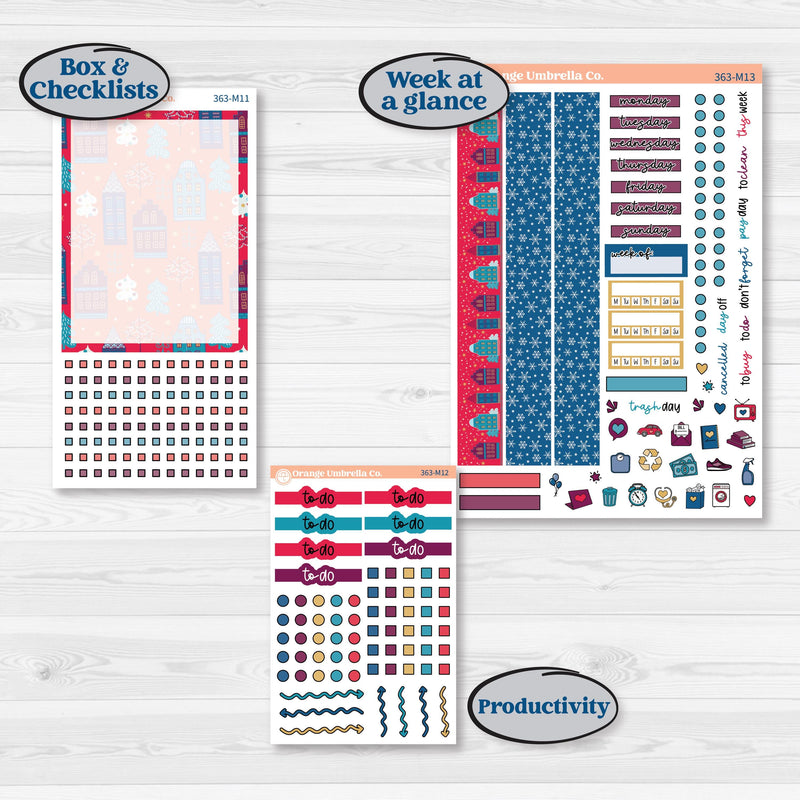 Winter Scene January Kit | 7x9 Erin Condren Daily Duo Planner Kit Stickers | Snow Much Fun | KIT-363-M