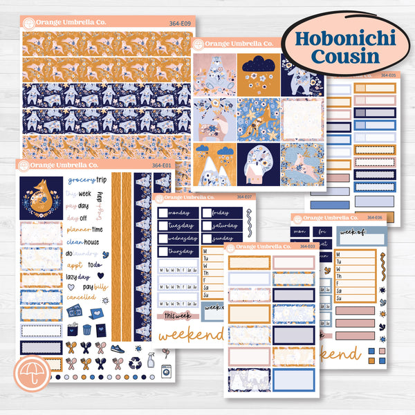 Folk Winter Animals | Hobonichi Cousin Weekly & Daily Planner Kit Stickers | Snow Globe | KIT-364-E