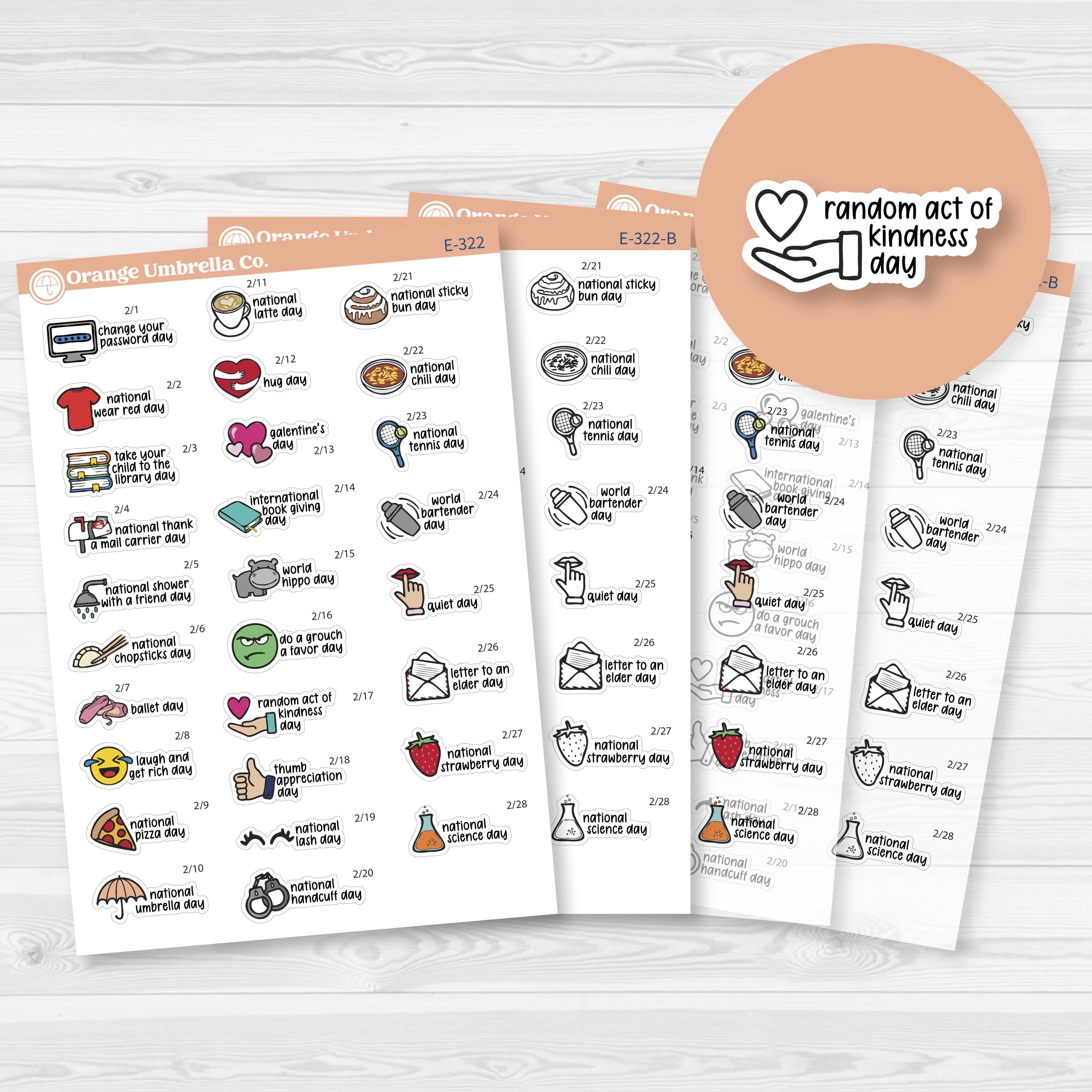 February Wacky Holidays Script Planner Stickers | F17 | E-322