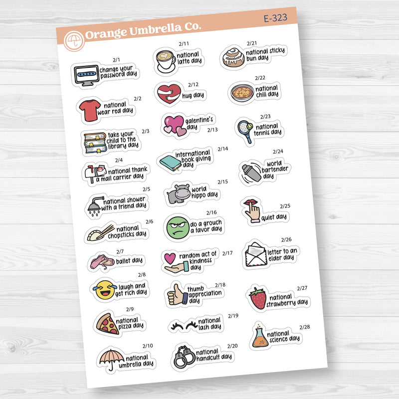 February Wacky Holidays Mini Script Planner Stickers | F17 | E-323