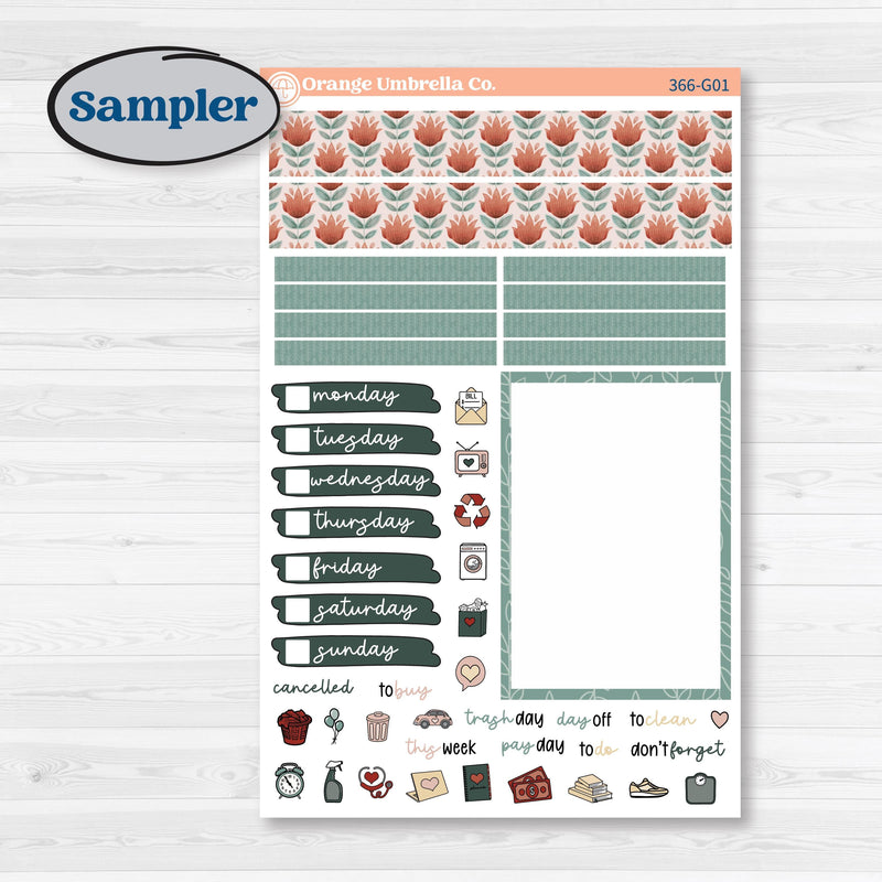 Red Floral Kit | A5 Compact Vertical Planner Kit Stickers for Erin Condren | Charming | KIT-366-G