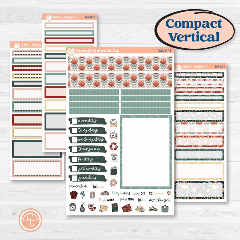 Red Floral Kit | A5 Compact Vertical Planner Kit Stickers for Erin Condren | Charming | KIT-366-G