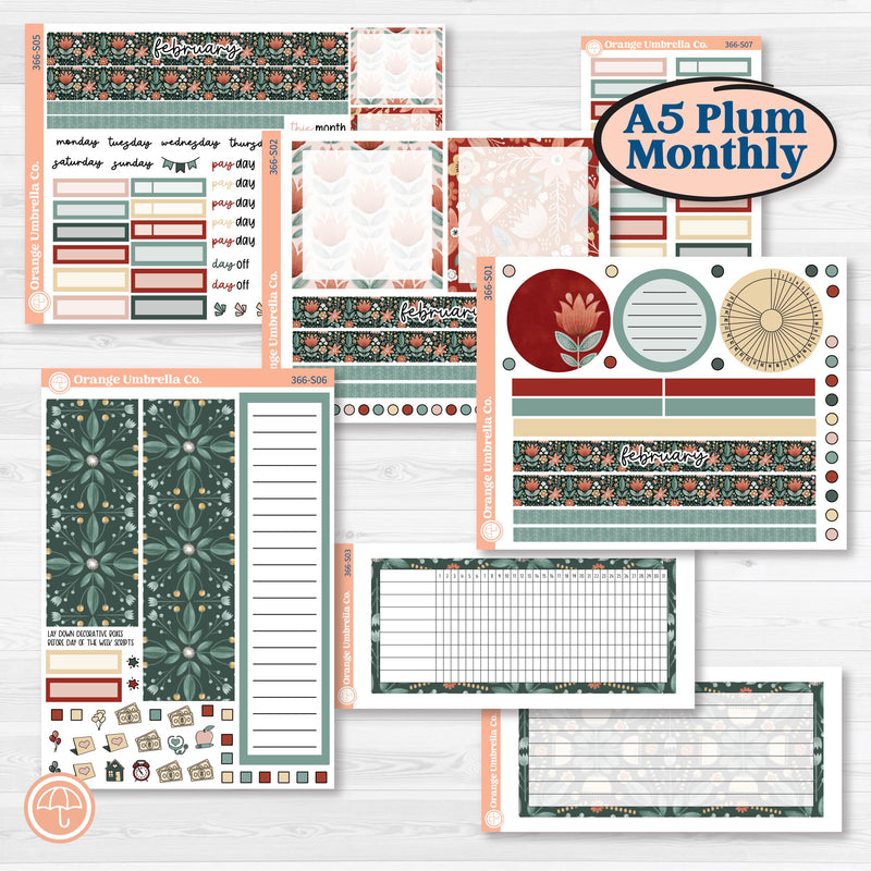 Red Floral Kit | A5 Plum Monthly & Dashboard Planner Kit Stickers | Charming | KIT-366-S