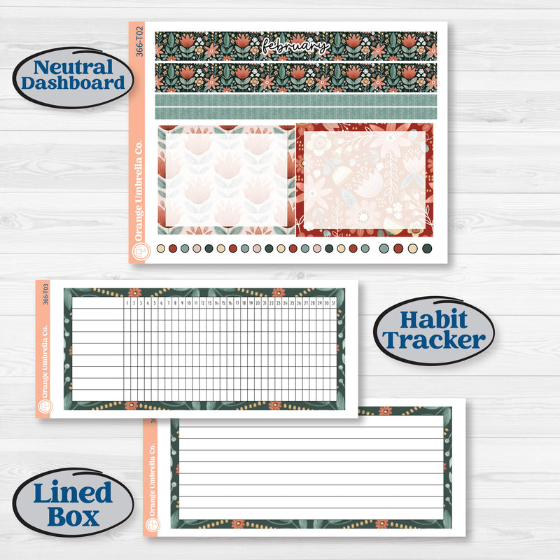 Red Floral Kit | 7x9 Plum Monthly & Dashboard Planner Kit Stickers | Charming | KIT-366-T