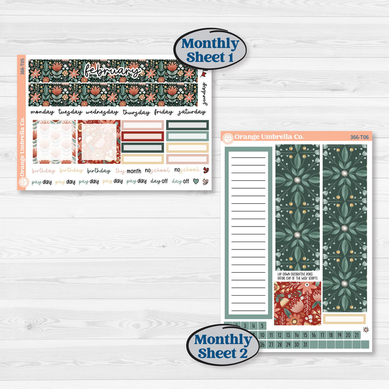 Red Floral Kit | 7x9 Plum Monthly & Dashboard Planner Kit Stickers | Charming | KIT-366-T