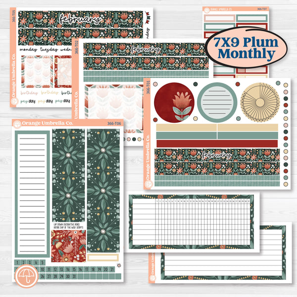 Red Floral Kit | 7x9 Plum Monthly & Dashboard Planner Kit Stickers | Charming | KIT-366-T