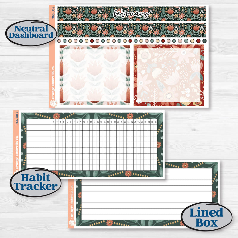 Red Floral Kit | 8.5x11 Plum Monthly & Dashboard Planner Kit Stickers | Charming | KIT-366-U