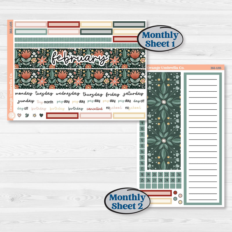 Red Floral Kit | 8.5x11 Plum Monthly & Dashboard Planner Kit Stickers | Charming | KIT-366-U