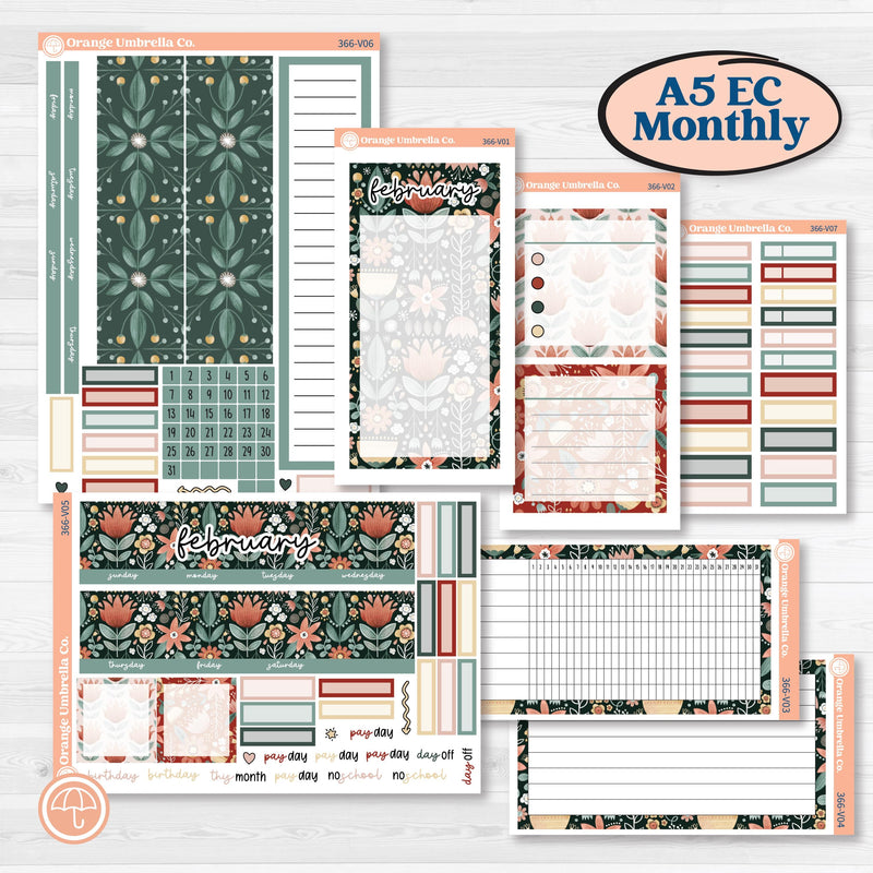 Red Floral Kit | A5 Erin Condren Monthly & Dashboard Planner Kit Stickers | Charming | KIT-366-V