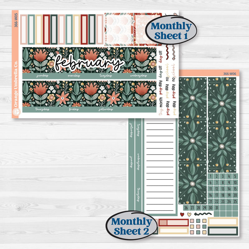 Red Floral Kit | 7x9 Erin Condren Life Planner Monthly & Dashboard Planner Kit Stickers | Charming | KIT-366-W