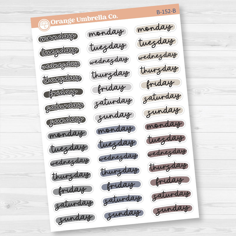 Journaling Date Cover Day Of the Week Hobonichi Planner Stickers | B-152