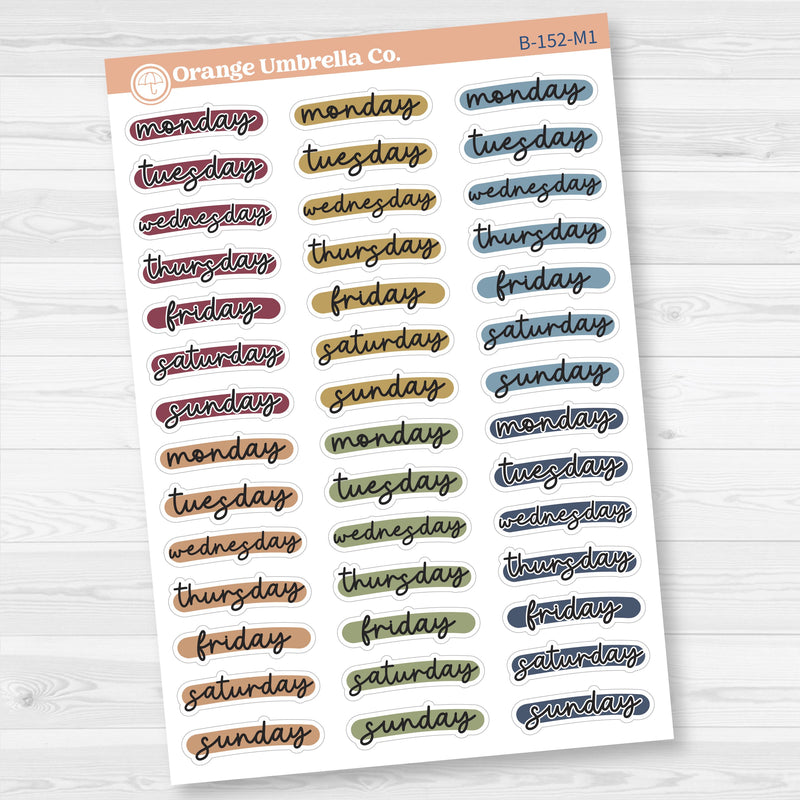 Journaling Date Cover Day Of the Week Hobonichi Planner Stickers | B-152