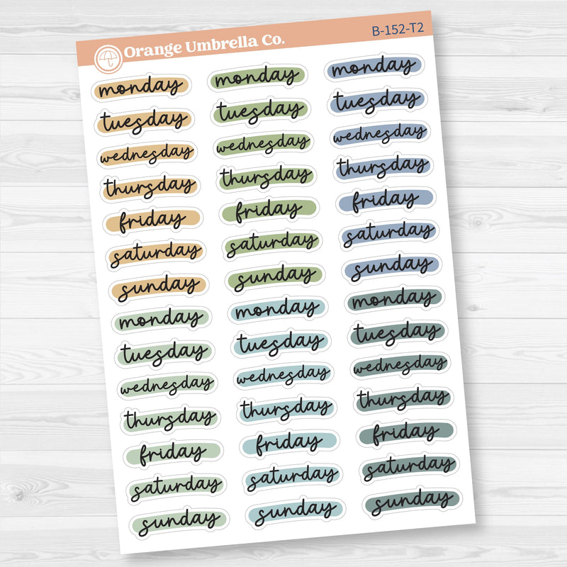 Journaling Date Cover Day Of the Week Hobonichi Planner Stickers | B-152