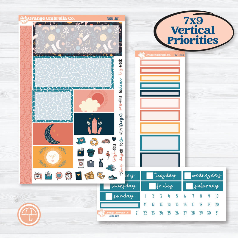 Celestial Star & Moon | Plum Vertical Priorities 7x9 Planner Kit Stickers | Daydream | KIT-368-J