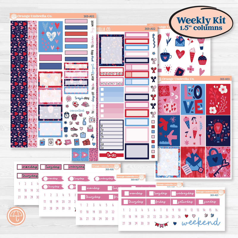 Valentine’s Day Heart Kit | Weekly Sticker Kit for Vertical Planners like Erin Condren | Smitten | KIT-369-A