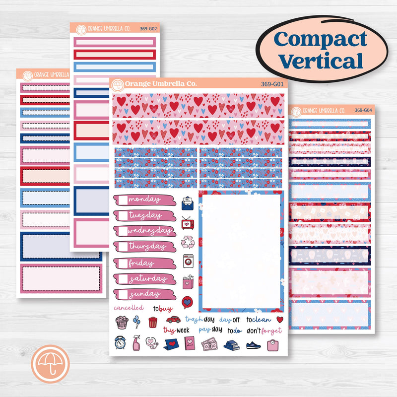 Valentine’s Day Heart Kit | A5 Compact Vertical Planner Kit Stickers for Erin Condren | Smitten | KIT-369-G