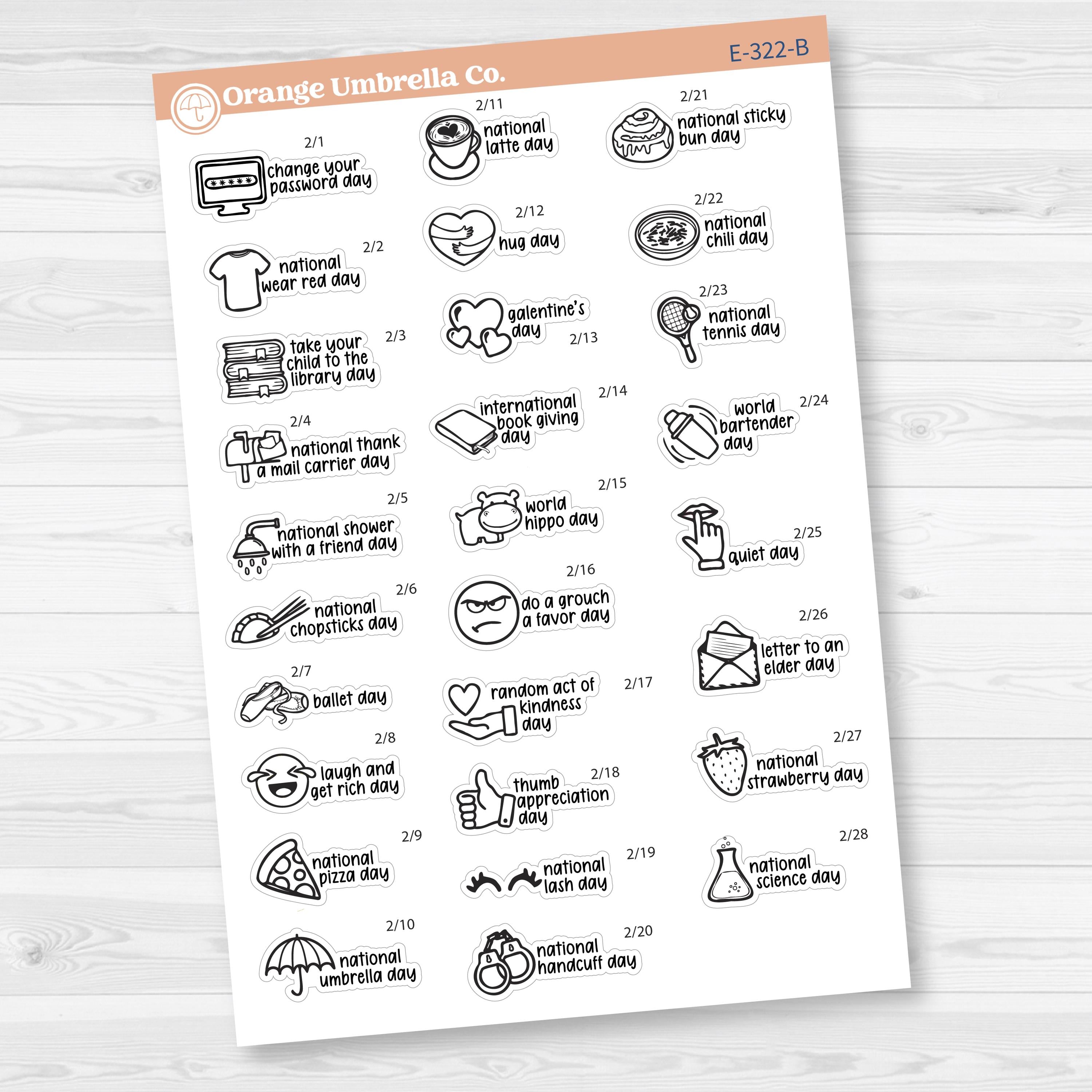 February Wacky Holidays Script Planner Stickers | F17 | E-322