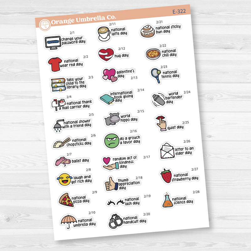 February Wacky Holidays Script Planner Stickers | F17 | E-322