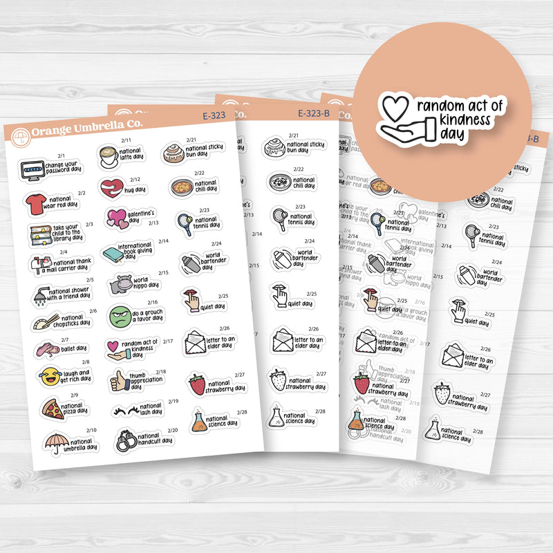 February Wacky Holidays Mini Script Planner Stickers | F17 | E-323