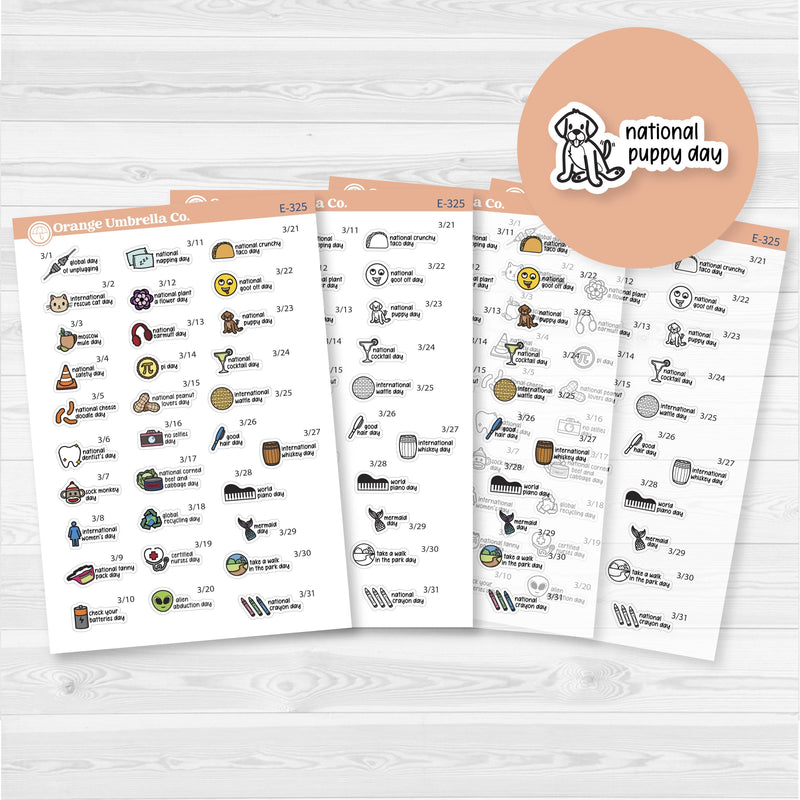 March Wacky Holidays Mini Script Planner Stickers | F17 | E-225