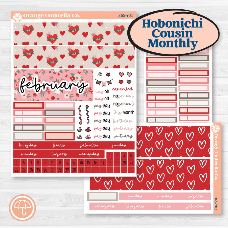 Valentine's Day Kit | Hobonichi Cousin Monthly Planner Kit Stickers | Special Delivery | KIT-365-Y