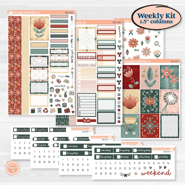 Red Floral Kit | Weekly Sticker Kit for Vertical Planners like Erin Condren | Charming | KIT-366-A