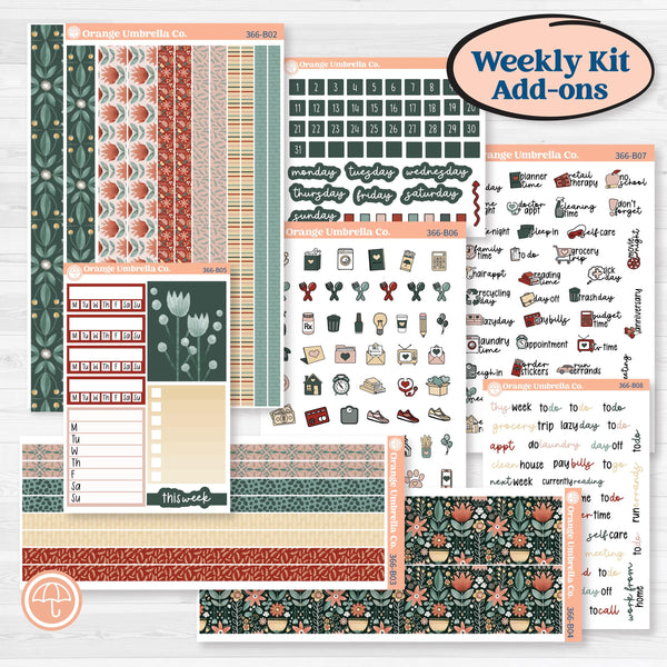 Red Floral Kit | Weekly Add-On Planner Kit Stickers | Charming | KIT-366-B