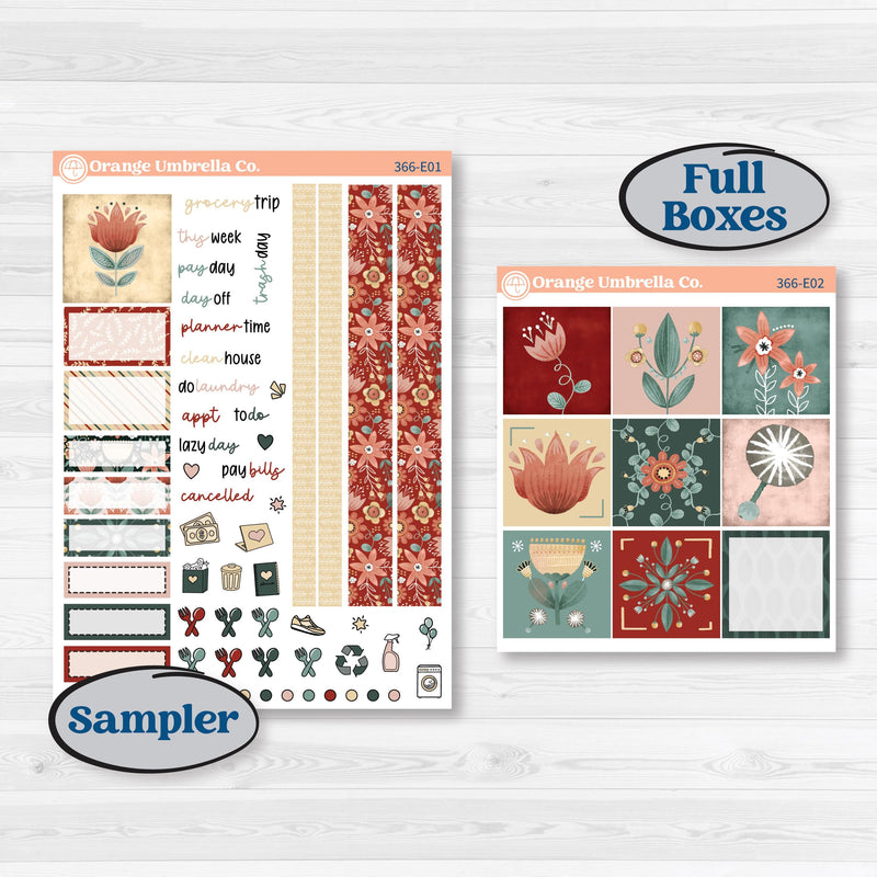 Red Floral Kit | Hobonichi Cousin Weekly & Daily Planner Kit Stickers | Charming | KIT-366-E