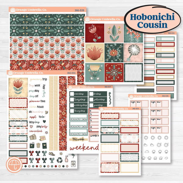 Red Floral Kit | Hobonichi Cousin Weekly & Daily Planner Kit Stickers | Charming | KIT-366-E