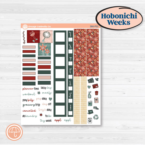 Red Floral Kit | Hobonichi Weeks Weekly Planner Kit Stickers | Charming | KIT-366-F