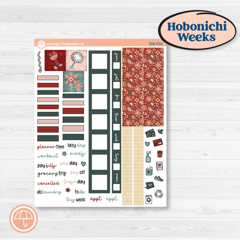 Red Floral Kit | Hobonichi Weeks Weekly Planner Kit Stickers | Charming | KIT-366-F