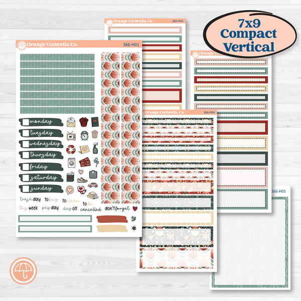 Red Floral Kit | 7x9 Compact Vertical Planner Kit Stickers | Charming | KIT-366-H