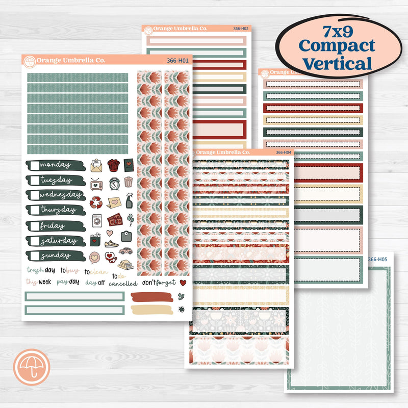 Red Floral Kit | 7x9 Compact Vertical Planner Kit Stickers | Charming | KIT-366-H