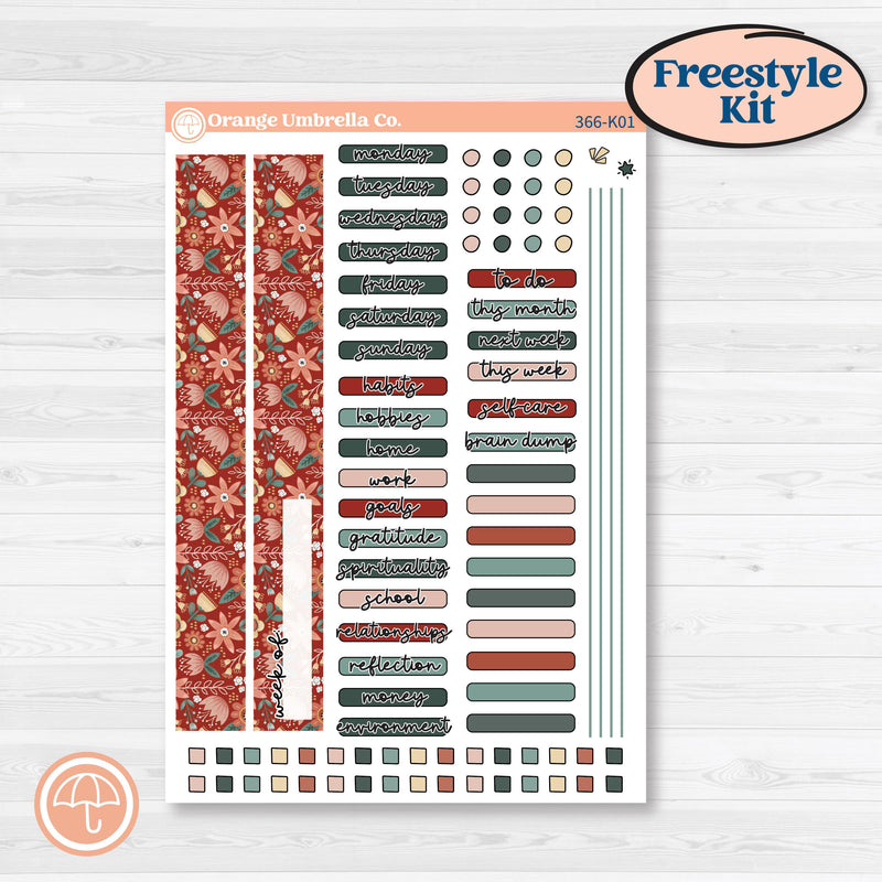 Red Floral Kit | Freestyle Kit Any Planner Kit Stickers | Charming | KIT-366-K