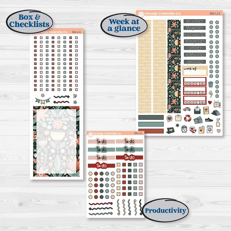 Red Floral Kit | A5 Daily Duo Planner Kit Stickers | Charming | KIT-366-L