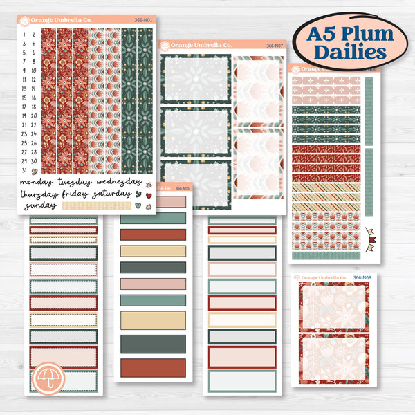 Red Floral Kit | A5 Plum Daily Planner Kit Stickers | Charming | KIT-366-N